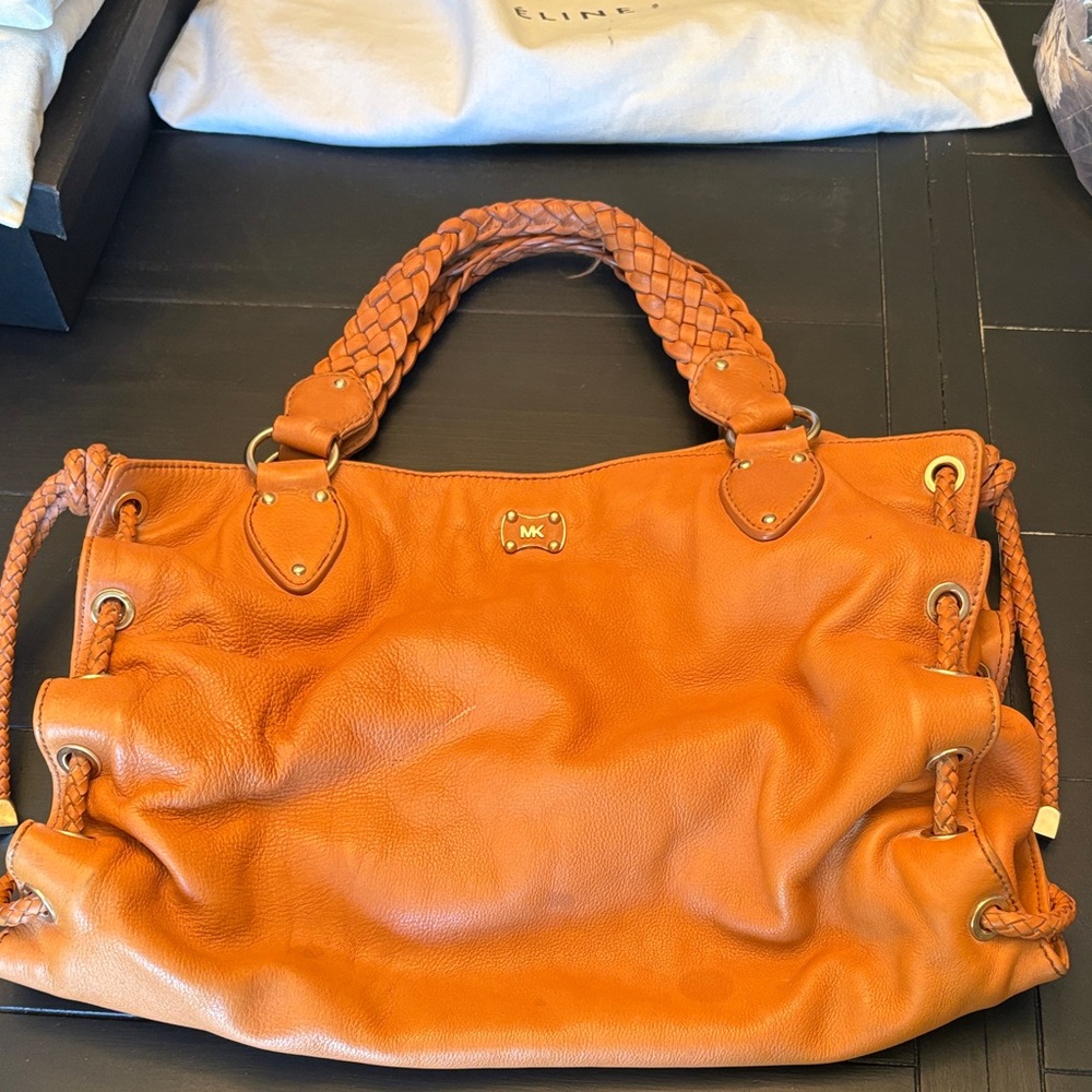 Michael Kors Tan Leather Braided-Handle Shoulder Tote